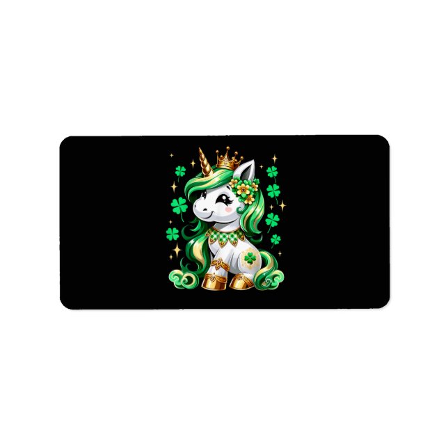 Söt Enhörning Shamrock St Patricks Day Adressetikett (Framsidan)