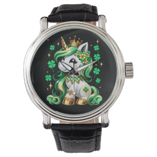 Söt Enhörning Shamrock St Patricks Day Armbandsur