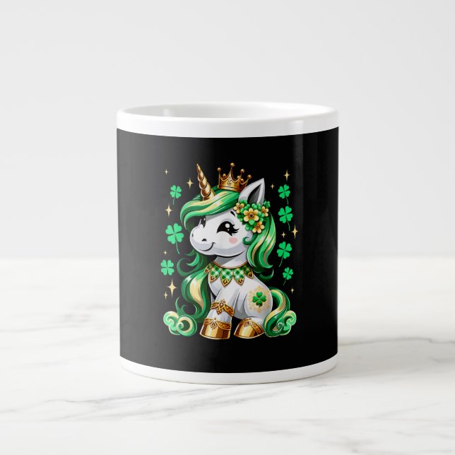 Söt Enhörning Shamrock St Patricks Day Jumbo Mugg (Framsidan)