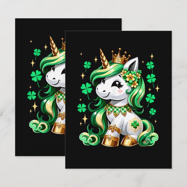 Söt Enhörning Shamrock St Patricks Day  Kort (Fram/baksida)