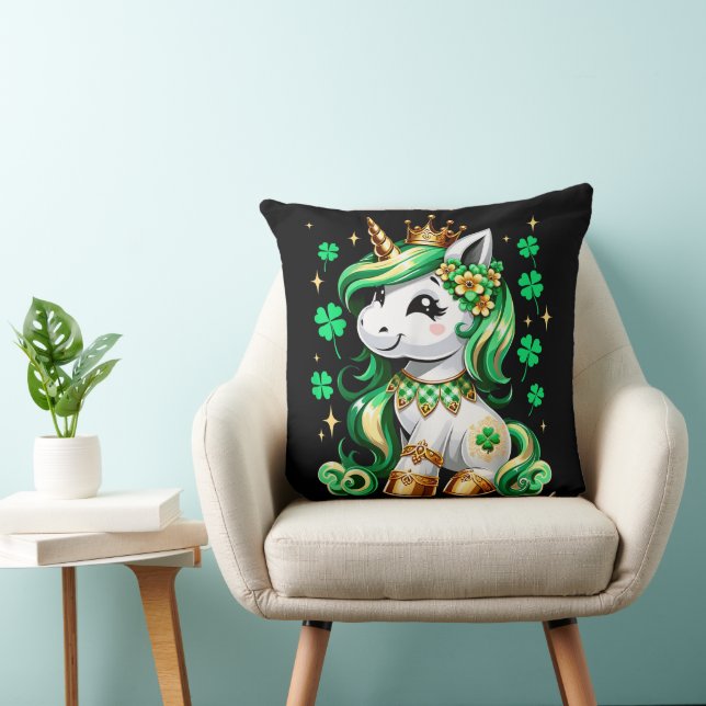 Söt Enhörning Shamrock St Patricks Day Kudde (Stol)