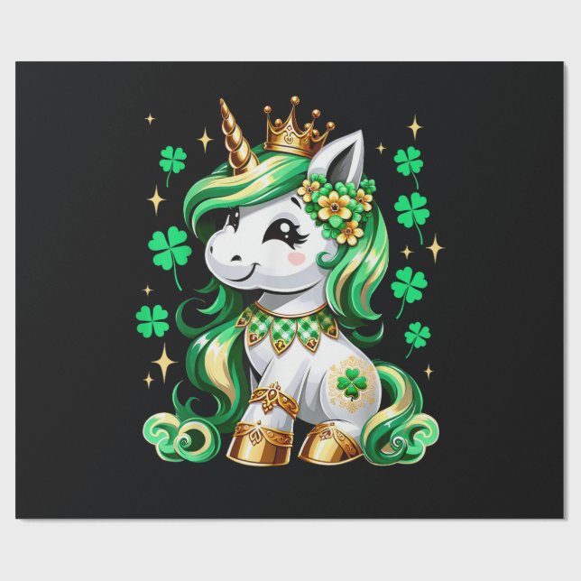 Söt Enhörning Shamrock St Patricks Day Presentpapper (Platt)