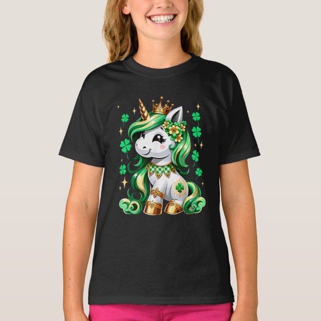 Söt Enhörning Shamrock St Patricks Day T Shirt (Framsida)