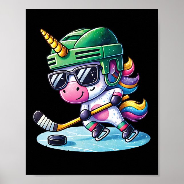 Söt Enhörning Spelar Ishockey Barn Tonåringar Flic Poster (Framsidan)