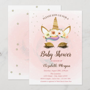 Söt Enhörning, Stjärnor Baby Shower Inbjudan