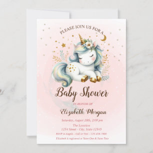 Söt enhörning stjärnor månen baby shower inbjudan