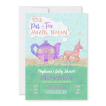 Söt Enhörning Tefest Bebis Shower Inbjudan V2