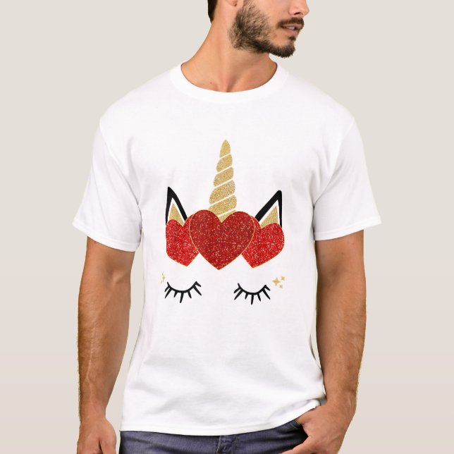 Söt enhörningsansikte Alla hjärtans dag hjärta för T Shirt (Framsida)