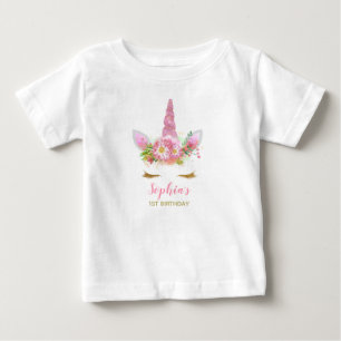 Söt Enhörningsansikte Tjej Första Födelsedag T Shirt
