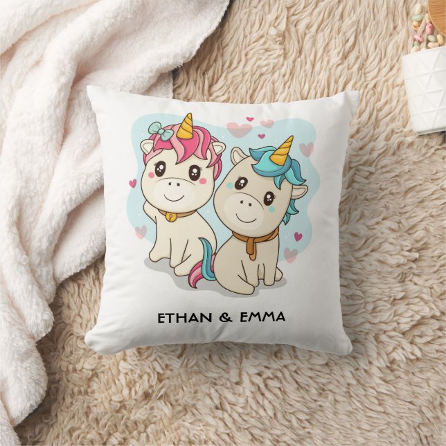 Söt enhörningspare Personlig Alla hjärtans dag Kudde (Filt)