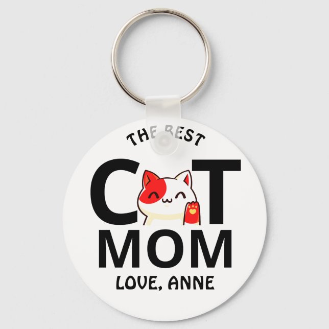 Söt, enkel Alla hjärtans dag Katt mamma personalis Nyckelring (Framsida)