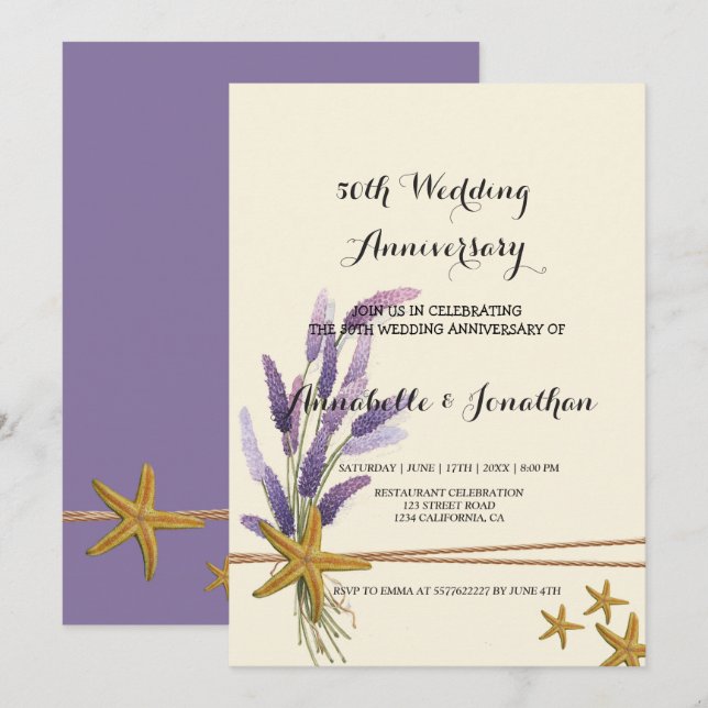 söt Enkel årsdag för stjärnfisk i Bröllop Inbjudningar (Fram/baksida)