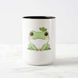 Söt Enkel Chibi Groda Natur Kawaii Design Två-Tonad Mugg