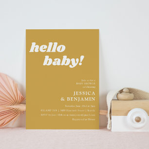 Söt Enkel Dammig Gul Hej Bebis Baby Shower Inbjudningar