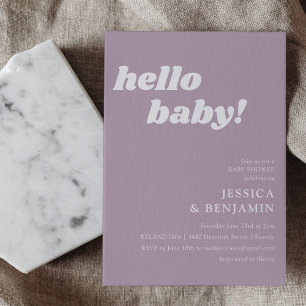 Söt Enkel Dammig Lila Hej Bebis Baby Shower Inbjudningar