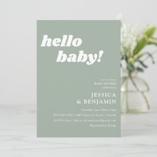 Söt Enkel Dammig Salvia Hej Bebis Baby Shower Inbjudningar