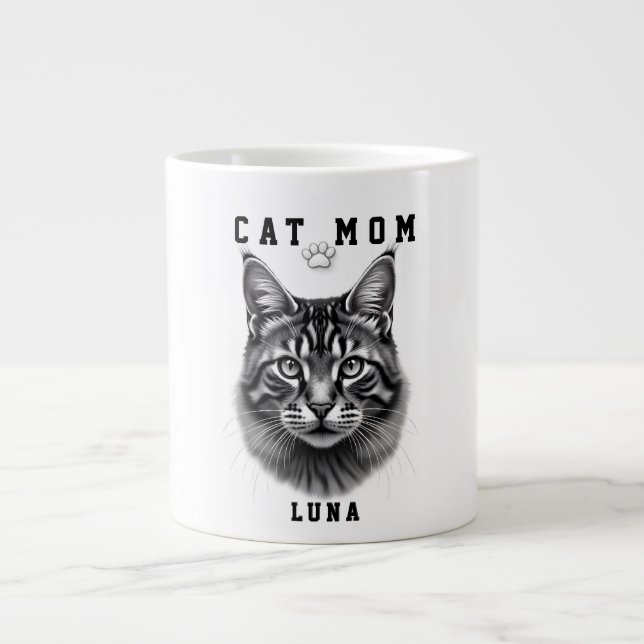 Söt Enkel Design Anpassad Kattmamma Svart Katt Äls Jumbo Mugg (Framsidan)