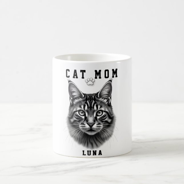 Söt Enkel Design Anpassad Kattmamma Svart Katt Äls Kaffemugg (Center)
