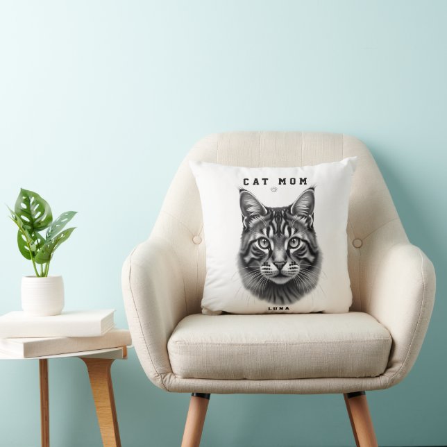 Söt Enkel Design Anpassad Kattmamma Svart Katt Äls Kudde (Stol)