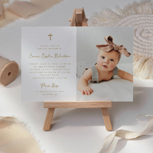 Söt enkel Faux Guld med Photo Baptism Inbjudningar