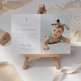 Söt enkel | Faux Ro Guld med Photo Baptism Inbjudningar