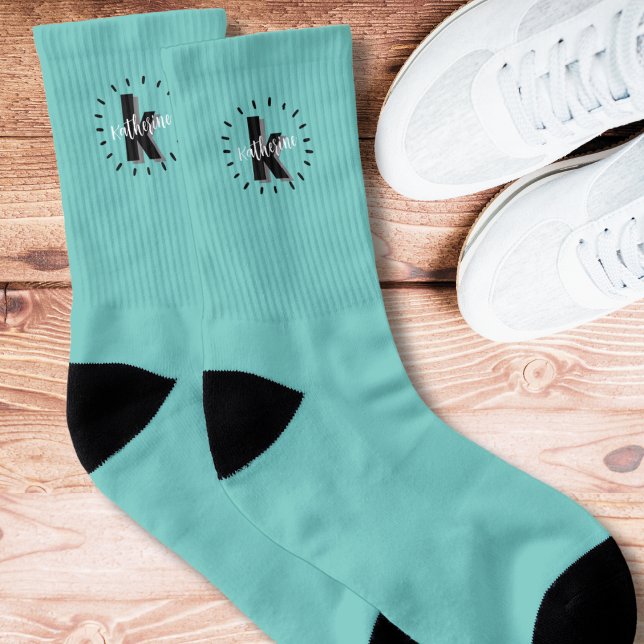 Söt Enkel Initialer Monogrammerad Strumpor (Cute Simple Teal Turquoise Initial Monogrammed Socks)