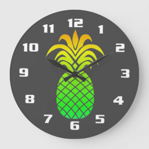 Söt Enkel och Elegant Tropisk Ananas Grå Stor Klocka