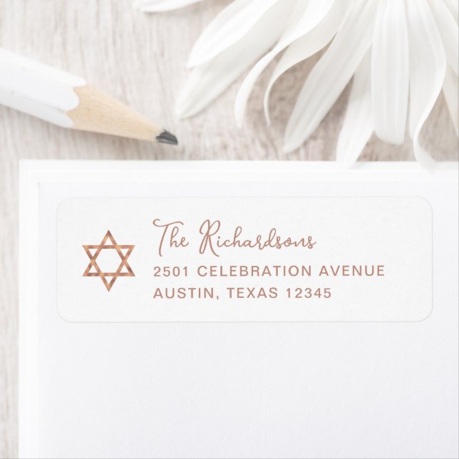 Söt enkel | Ro Guld David Bat mitzvah stjärna Returadress Etikett (Insitu)