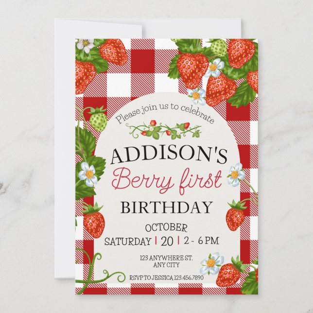 Söt Enkel Röd Blå Bär Söt 1-årsdag Inbjudningar (Framsida)