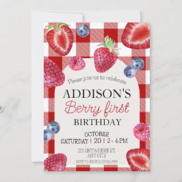 Söt Enkel Röd Blå Bär Söt 1-årsdag Inbjudningar