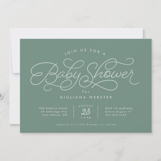 Söt enkel snygg ljusgrön babyshower inbjudningar (Framsida)