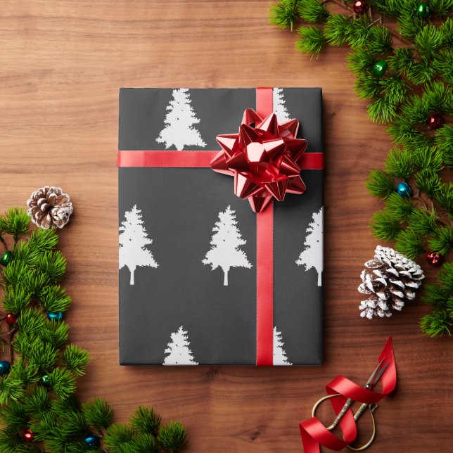 Söt Enkel Svart Och Vit Julgran Presentpapper (Julgåva)