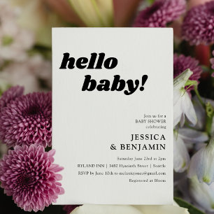 Söt Enkel Vit Bakgrund Hej Bebis Baby Shower Inbjudningar