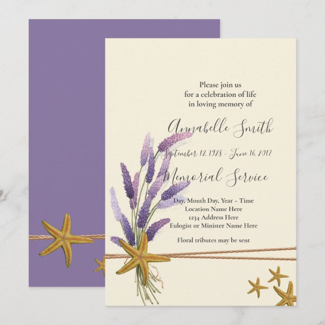 söt Enkelt laverminne för stjärnfisk Inbjudningar (Fram/baksida)