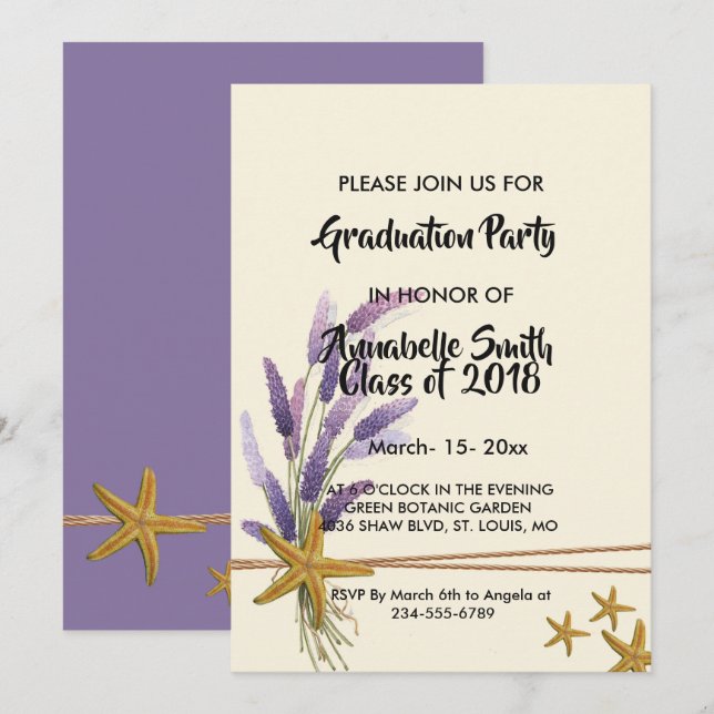 söt Enkelt stjärnfisk Studenten Inbjudningar (Fram/baksida)