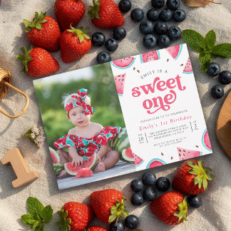 Söt Ensa Vattenmelon Flickor Foto 1-årsdag Inbjudningar