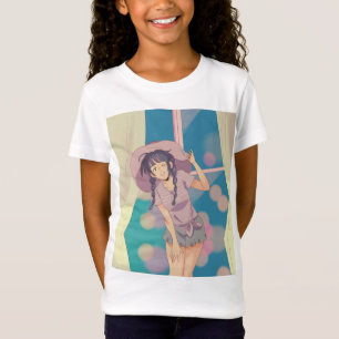 Söt Estetisk Anime Tjej - Mjuk Pastell Manga Grafi T Shirt