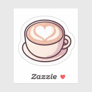 Söt estetisk lattekonst hjärta kaffekopp dekal
