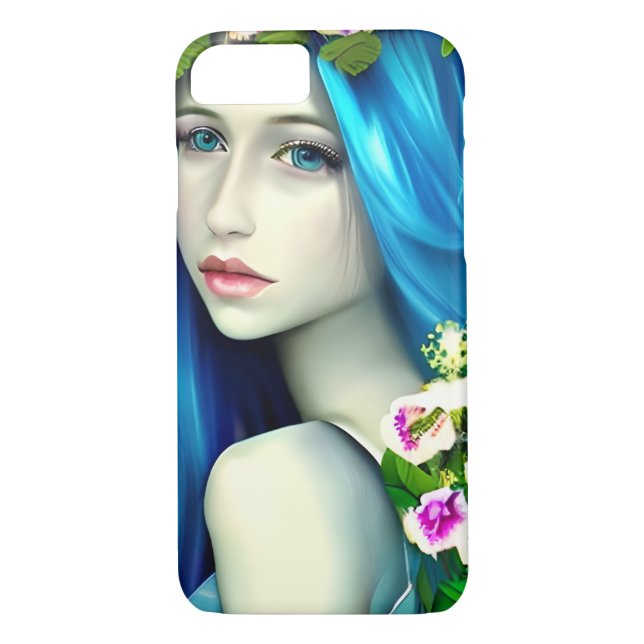 Söt Etheral Girl med Blue Hair Case-Mate iPhone Skal (Baksida)