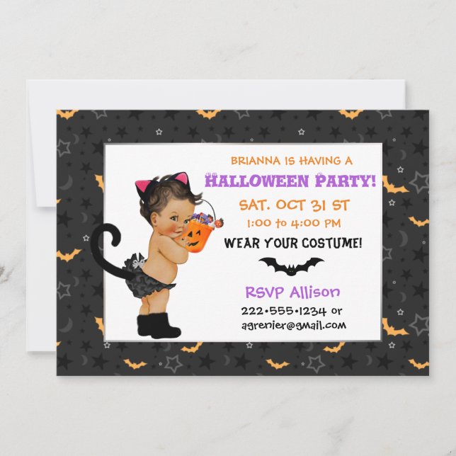 Söt etniskt bebis kille katt kostym Halloweenfest Inbjudningar (Framsida)