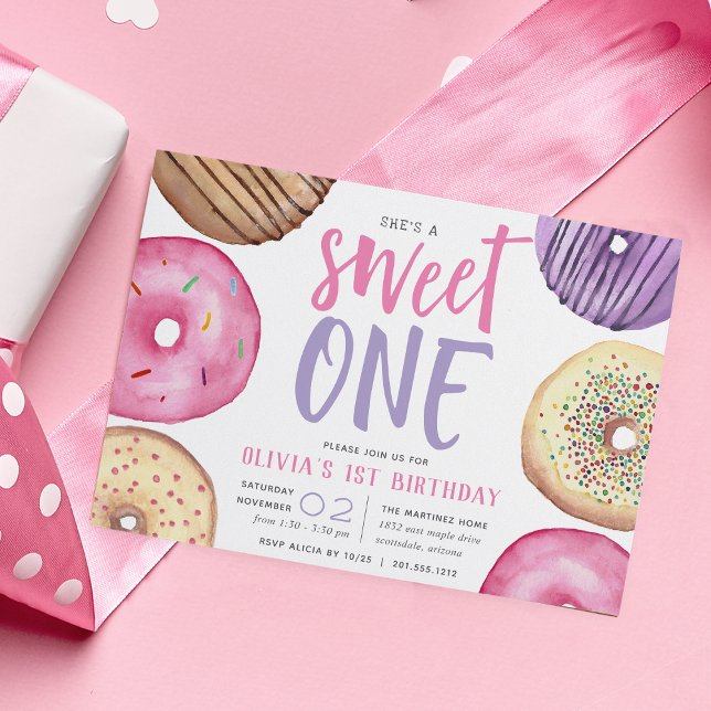 Söt ett | Donut Första Födelsedagsfesten Inbjudningar (Skapare uppladdad)