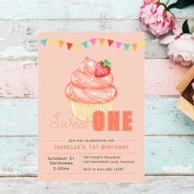 Söt ETT, födelsedagsfirande cupcake-inbjudan