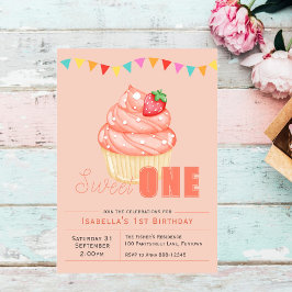 Söt ETT, födelsedagsfirande cupcake-inbjudan Inbjudningar