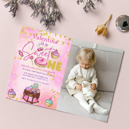 Söt ett första födelsedag Rosa Faux Glitter Photo Inbjudningar