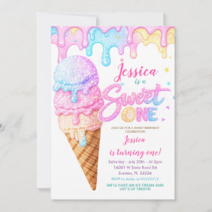 Söt Ett Glass Pastell Glitter Födelsedag Inbjudningar