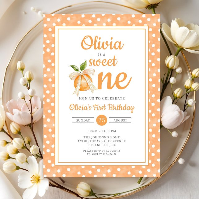 Söt Ett Orange Citrus 1-årsfest Inbjudningar (Sweet One Orange Citrus 1st Birthday Invitation)