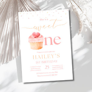 Söt Ettårs Födelsedagsinbjudan Cupcake 1-års Födel Inbjudningar