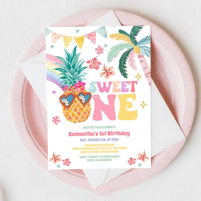 Söt Ettårs Luau Pinaapple Sommar Födelsedag Inbjudningar (Skapare uppladdad)