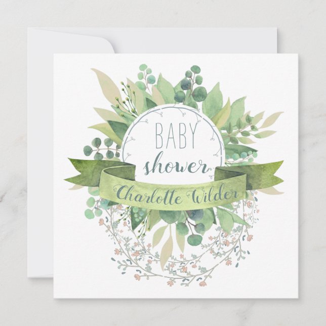 Söt Eucalyptus Hanging Blommigt Vines Baby Shower Inbjudningar (Framsida)