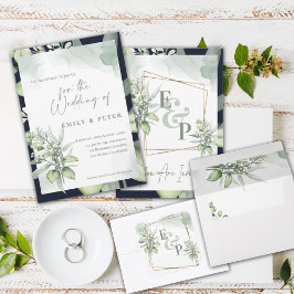 Söt Eucalyptus Löv Monogram Grey Bröllop